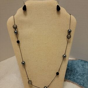 Elegant Black and Silver Beaded Necklace with Matching Earrings